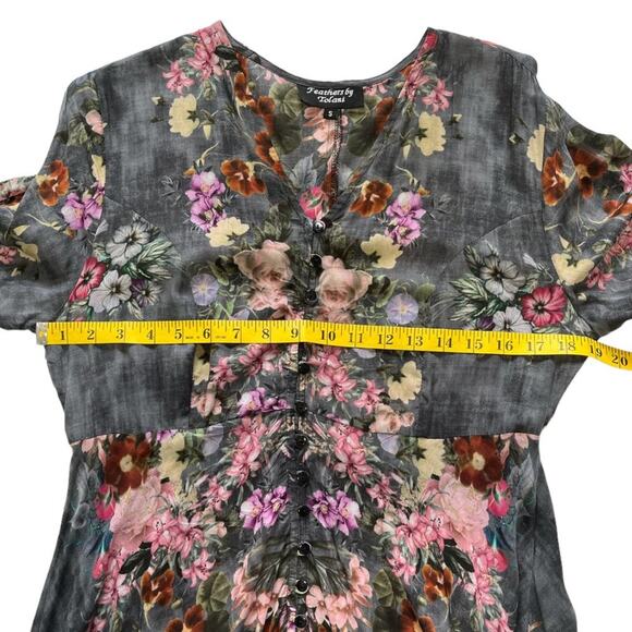 Feathers by Tolani Maxi Dress Sz M Clara Garden Floral Cement Gray Boho - Picture 10 of 15